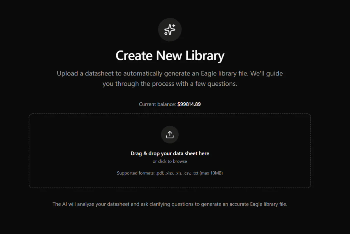 Upload datasheet screen